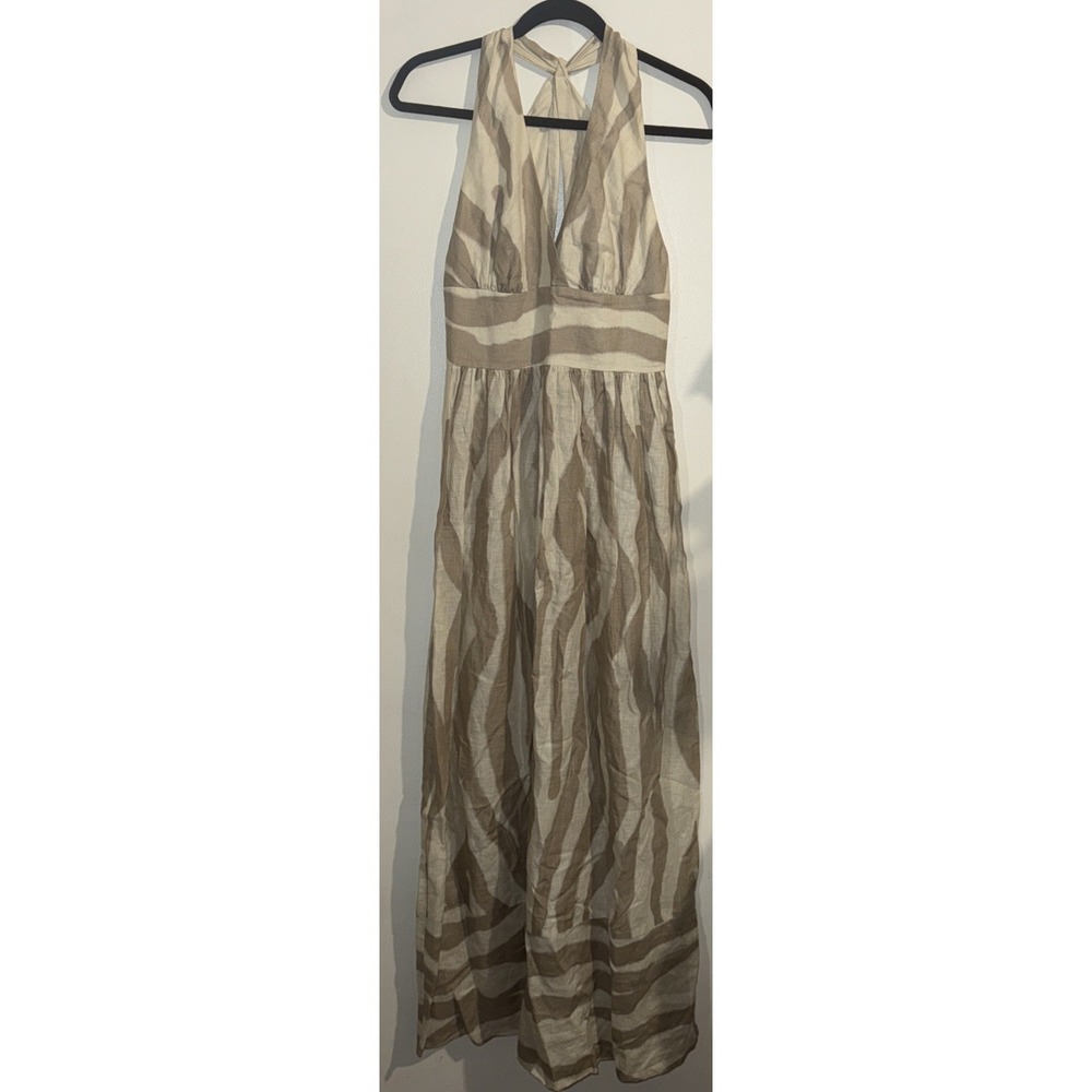 Banana Republic Sz 2 Tall XST Ivory Beige 100% Linen Halterneck Maxi Tall Girl